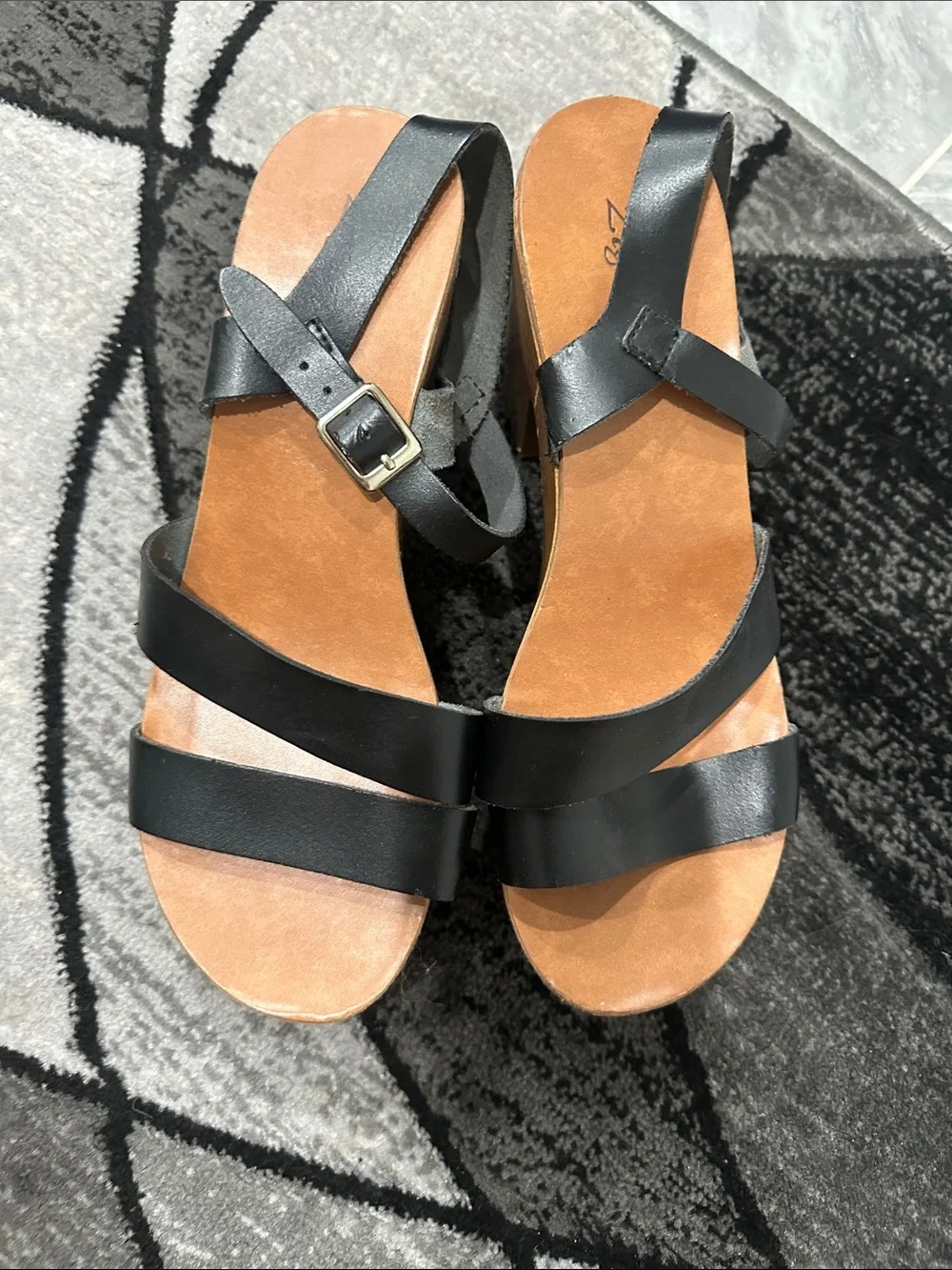 Zigi Soho Black Strappy Platform Sandals with Wood-Look Heel